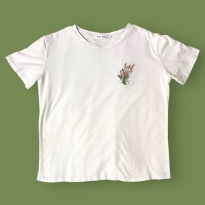 White T-shirt with Floral Embroidery